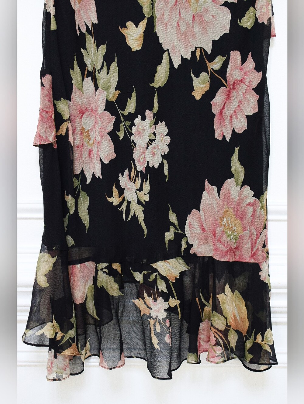 Vintage Ralph Lauren Floral Silk Midi Skirt Low Rise Asymmetrical Size 4 Fairy - Picture 8 of 11